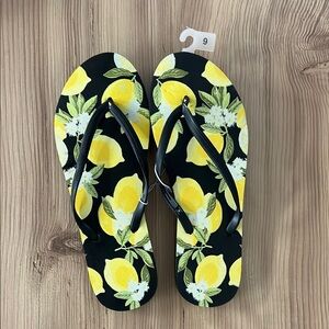 Lemon Print Flip Flops